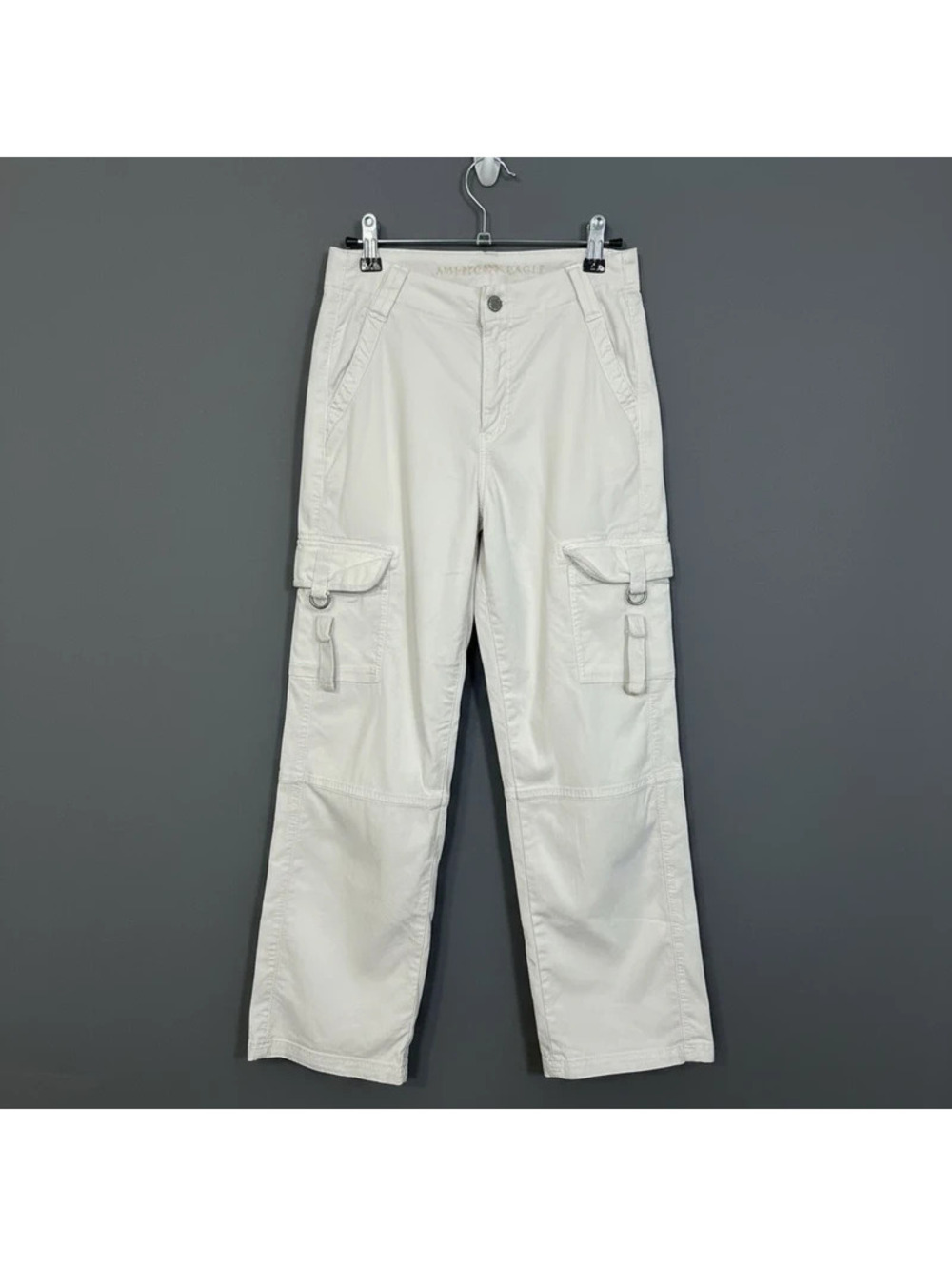 American Eagle Stretch Cargo Pants White Utility Wide Leg Size 000 Regular